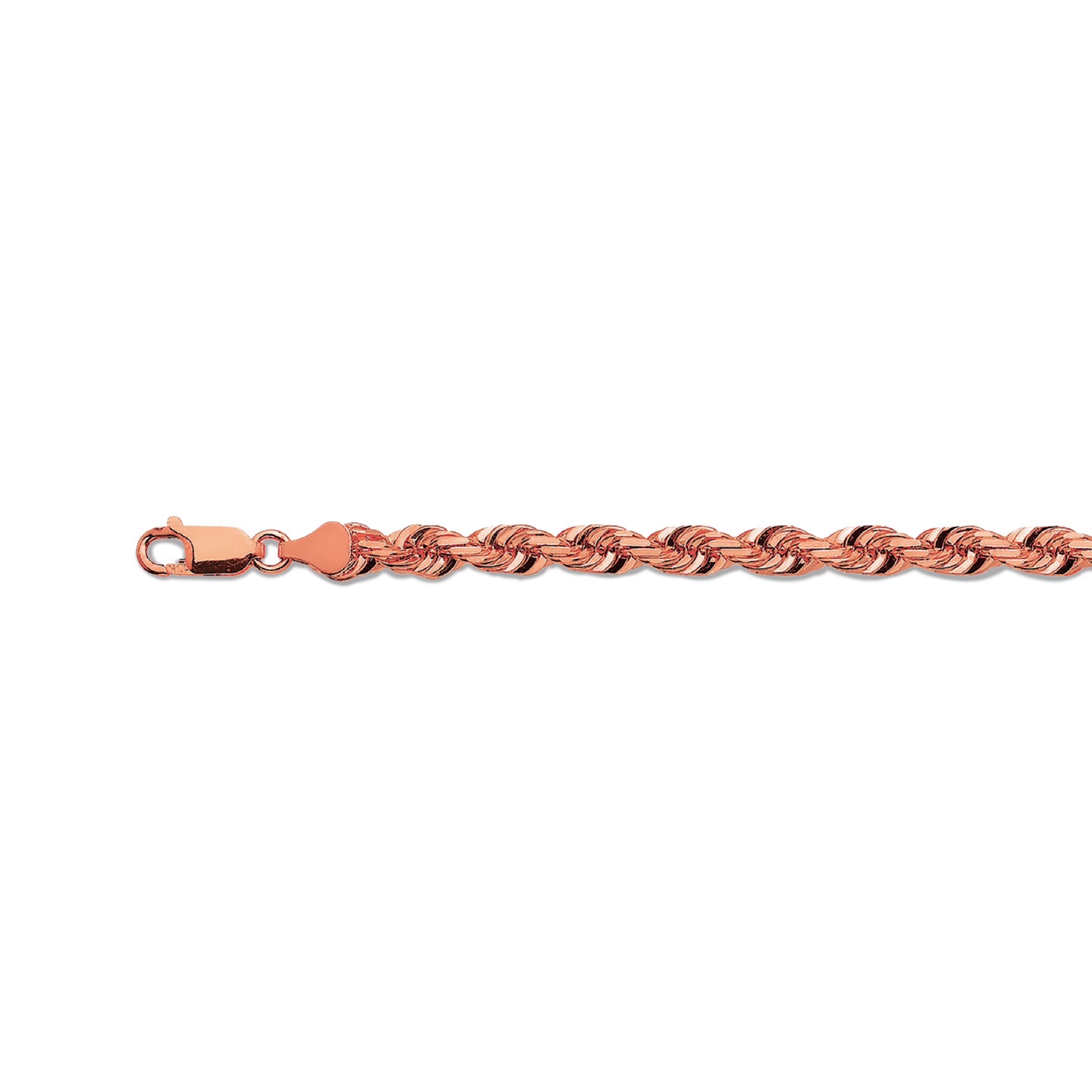 10K 6MM ROSE GOLD SOLID DC ROPE 8" CHAIN BRACELET (AVAILABLE IN LENGTHS 7" - 30")