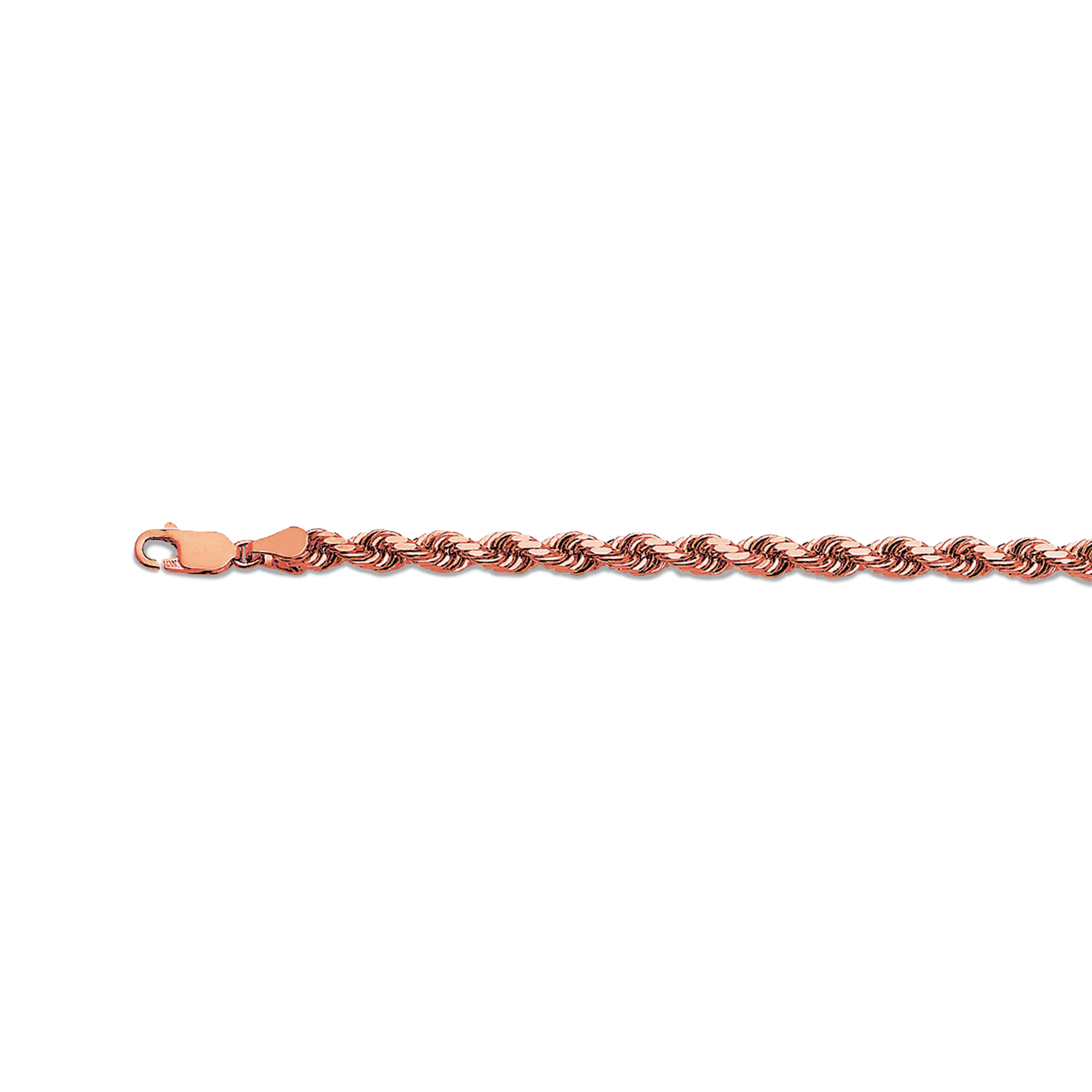 14K 5MM ROSE GOLD SOLID DC ROPE 9" CHAIN BRACELET (AVAILABLE IN LENGTHS 7" - 30")