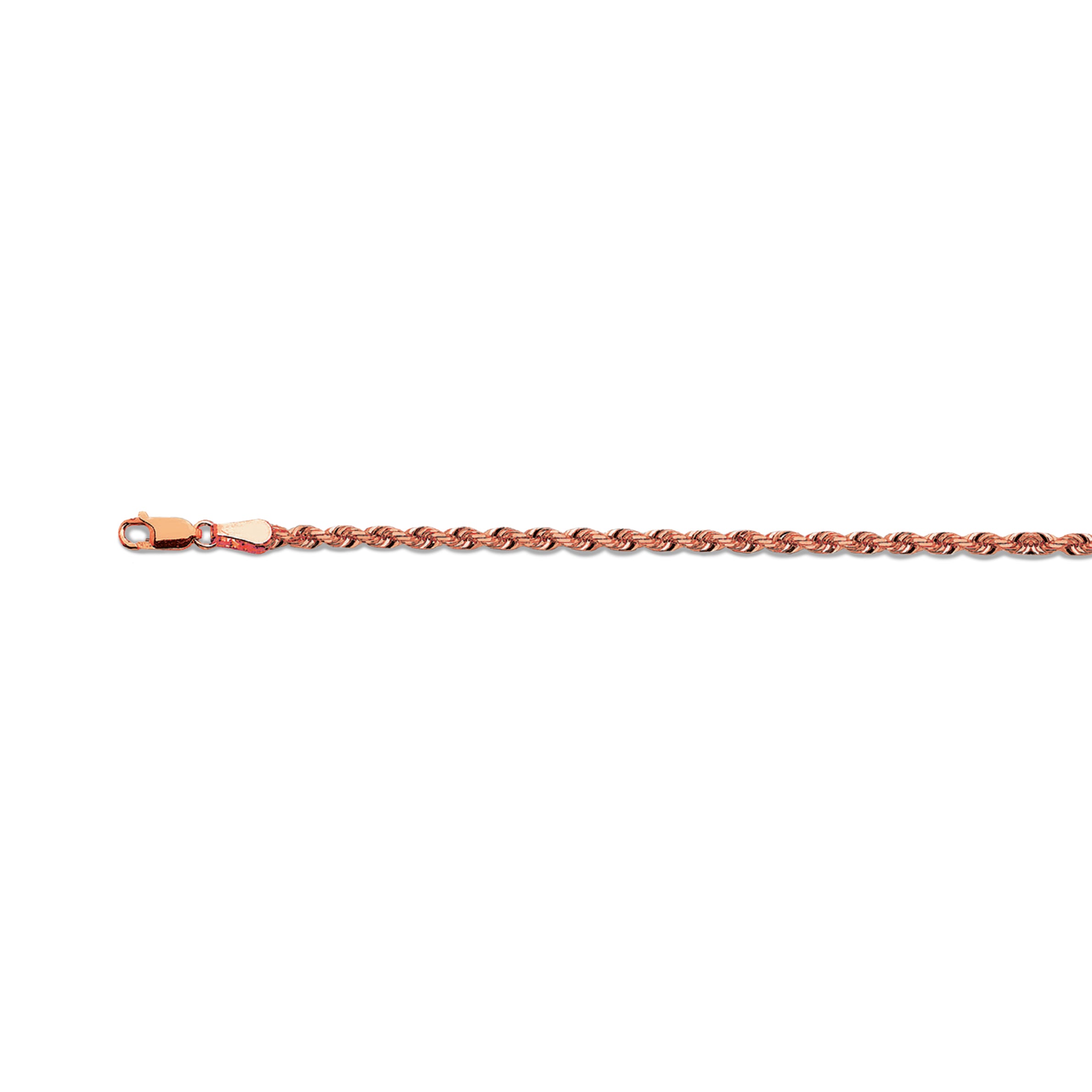 10K 3MM ROSE GOLD SOLID DC ROPE 7" CHAIN BRACELET (AVAILABLE IN LENGTHS 7" - 30")