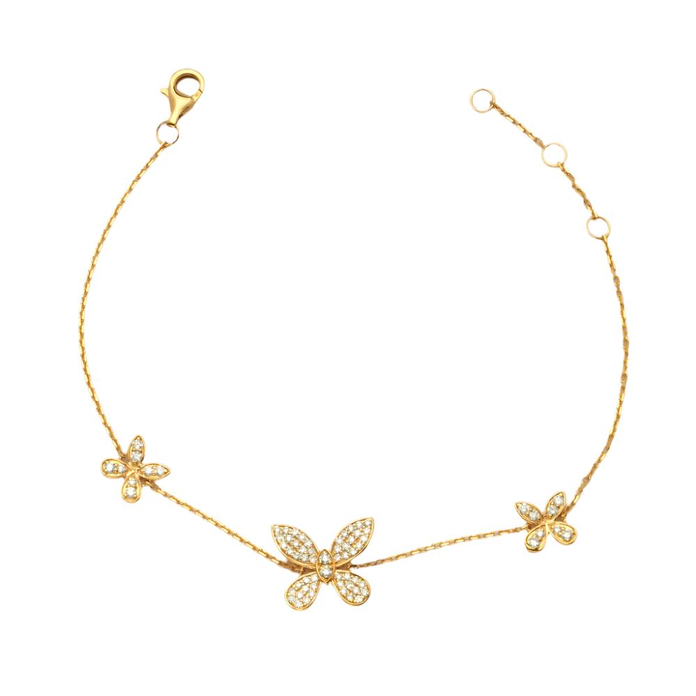 14KY 0.50CTW DIAMOND 3 BUTTERFLY BRACELET