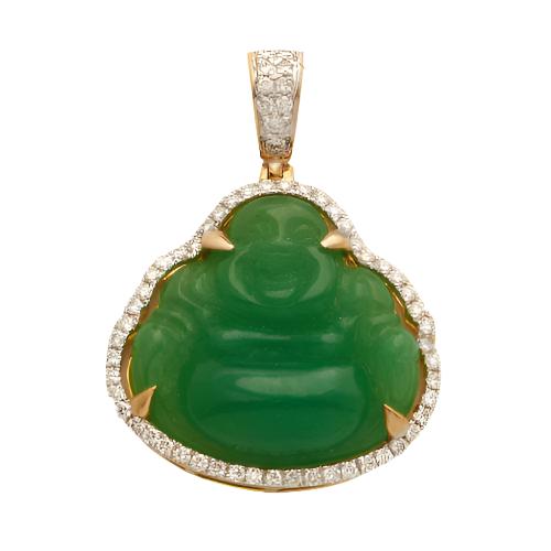 10KY 0.50CTW DIAMOND JADE BUDDHA PENDANT