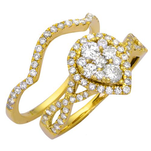 14KY 1.05CTW DIAMOND PEAR CLUSTER RING W/HALO