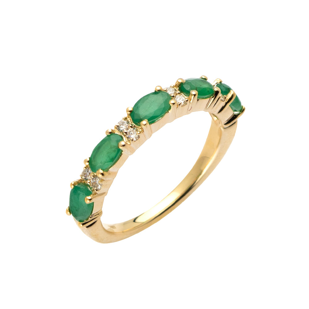 14KY 0.15CTW DIAMOND & EMERALD LADIES BAND RING