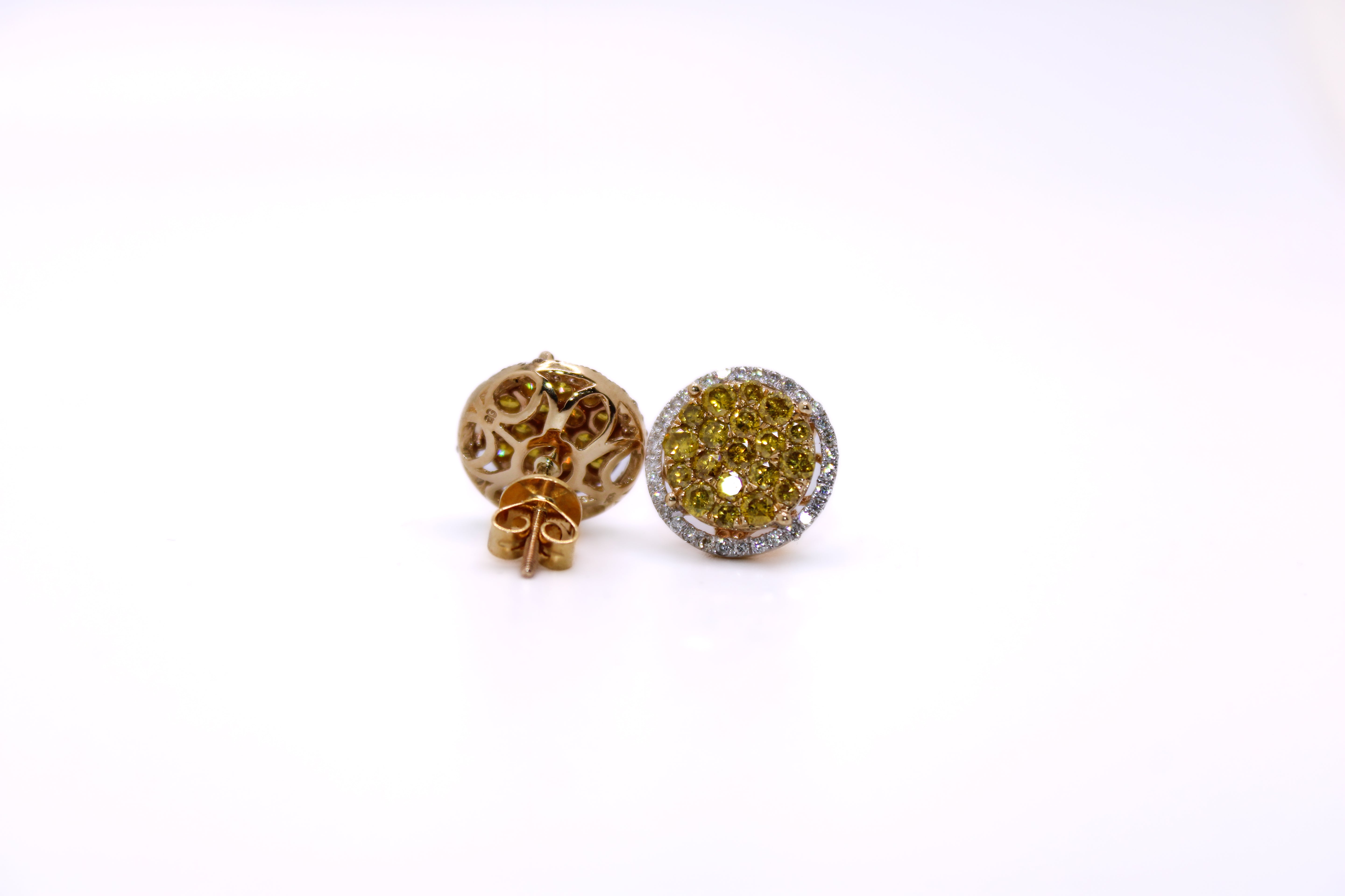 Diamond 18k Gold Earings with Canary Diamonds