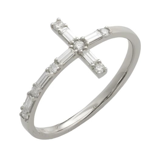 14KW 0.35CTW BAGUETTE DIAMOND SIDEWAYS CROSS RING