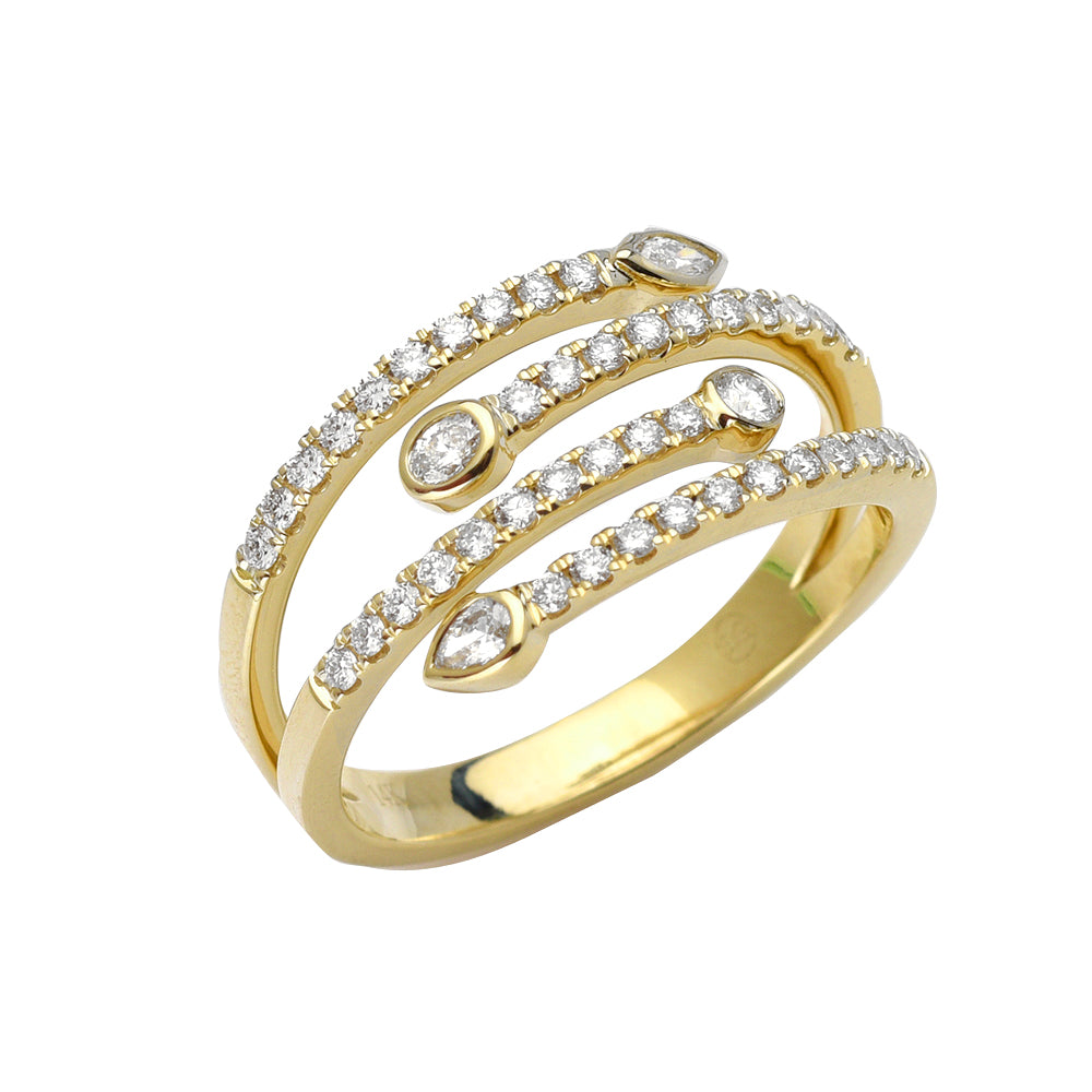 14KY 0.55CTW DIAMOND 4ROW OPEN CUFF LADIES RING